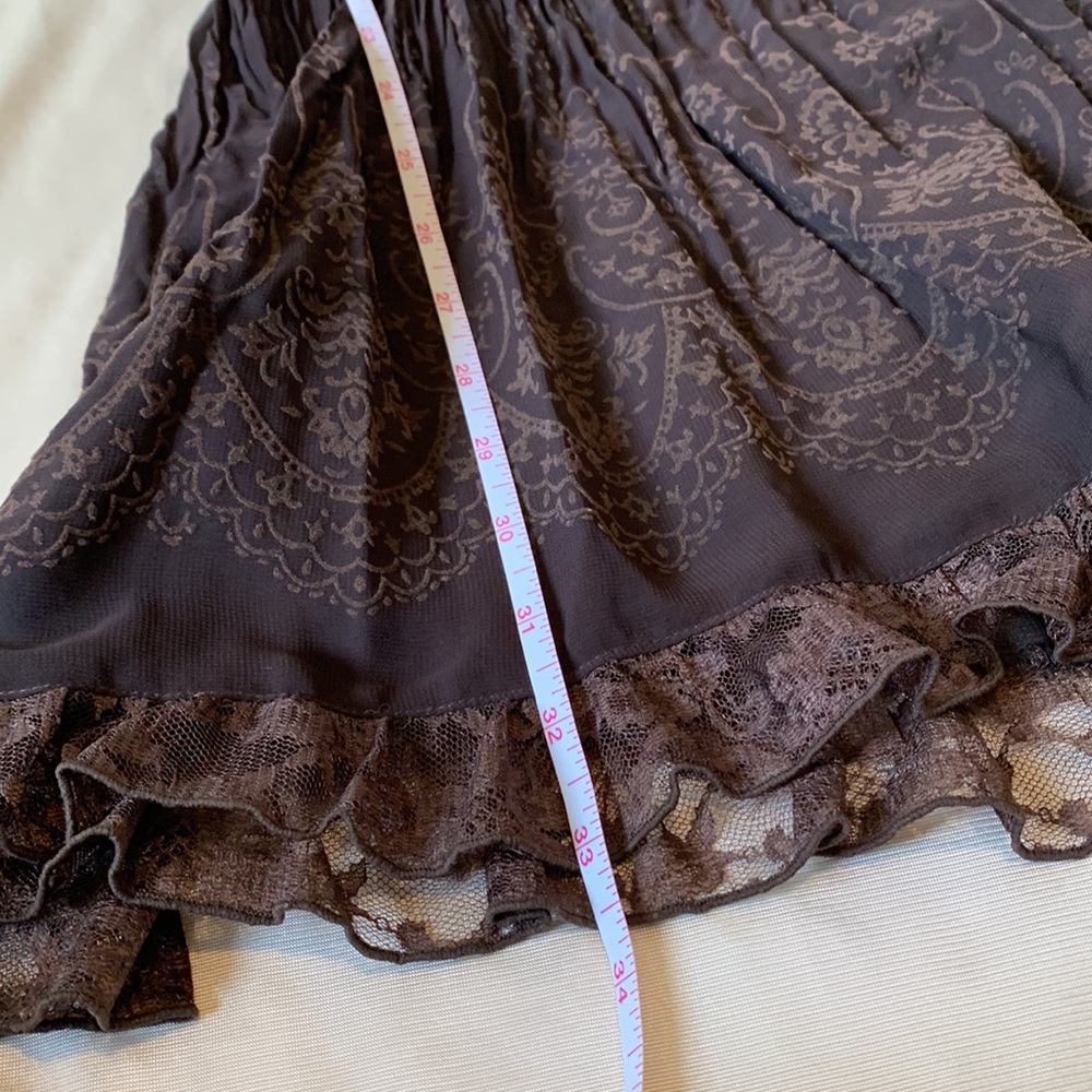 Chocolate Brown Sheer Midi V-Neck Dress | Mesh Pleated A-line Dress | Size S / M - Picture 9 of 11